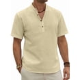 thumbnail image 1 of sogami Men's Henley Collar Button Up Short Sleeve Shirt Casual Linen Shirt, 1 of 8