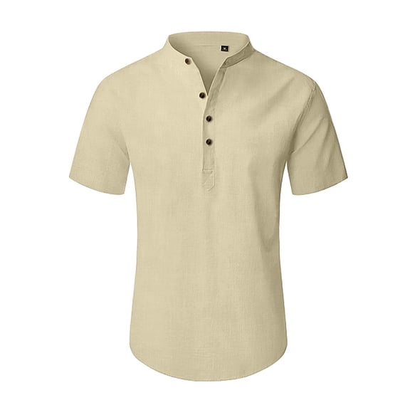 sogami Men's Henley Collar Short Sleeve Button Up Shirt Casual Linen Shirt
