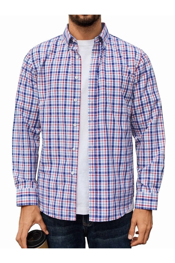 Men's Long Sleeve Button Shirt Vintage Plaid Shirt Relaxed Fit