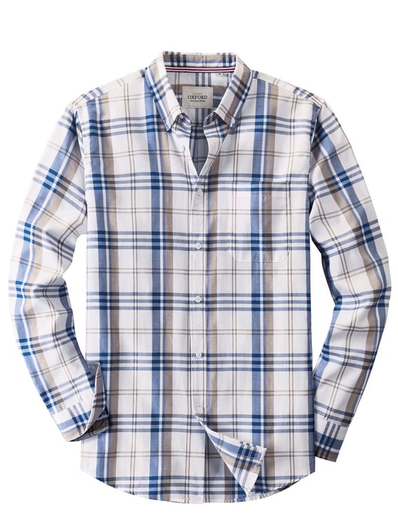 Men's Plaid Oxford Shirt Casual Long Sleeve Button Down Shirt