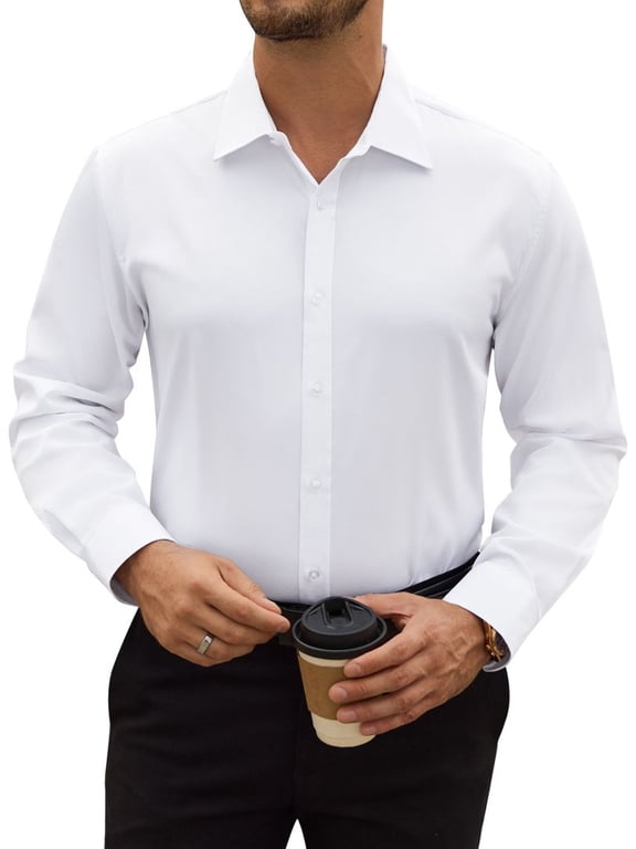 Men's Stretch Long Sleeve Dress Shirt Wrinkle Free Formal Shirt