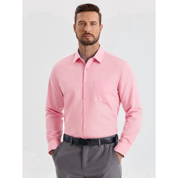 sogami Men's Wrinkle Free Button Down Shirt Stretch Long Sleeve Pink Dress Shirt