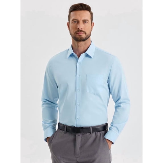 sogami Men's Wrinkle Free Button Down Shirt Stretch Long Sleeve Blue Dress Shirt