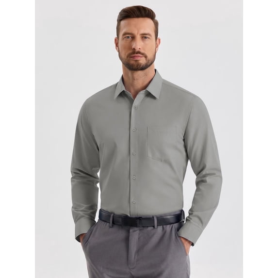 sogami Men's Wrinkle Free Button Down Shirt Stretch Long Sleeve Gray Dress Shirt