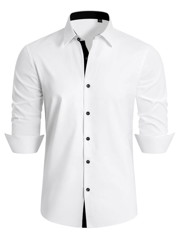 Men's Wrinkle-Resistant Long Sleeve Dress Shirt Stretch Casual Shirt