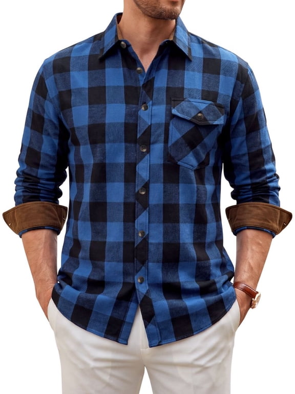 Mens Flannel Plaid Shirts Casual Regular Fit Long Sleeve Button Down Shirts