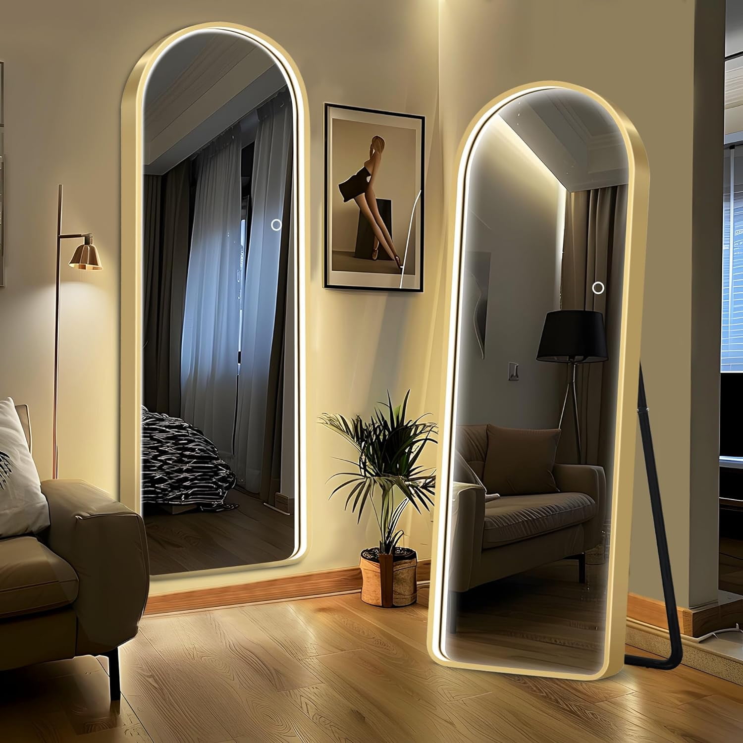soges Full Length Mirror with Lights and Touch Button, Floor Standing ...