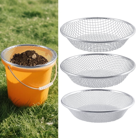 3Pcs 3 Apertures Sizes Soil Sifter Sieve - Heavy Duty Galvanized Screen for Compost, Dirt, Rocks, Gravel & Garden - Fits 5 Gallon Bucket, Rust-Resistant - Composting & Sifting Tool