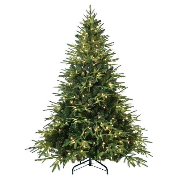 soilhill Prelit Artificial Full Christmas Tree 7.5FT with 3280 PE PVC Tips, Pre-Lit Holiday Xmas Tree with 650 UL Incandescent Lights, Metal Hinges & Foldable Base for Home Office Party, Green