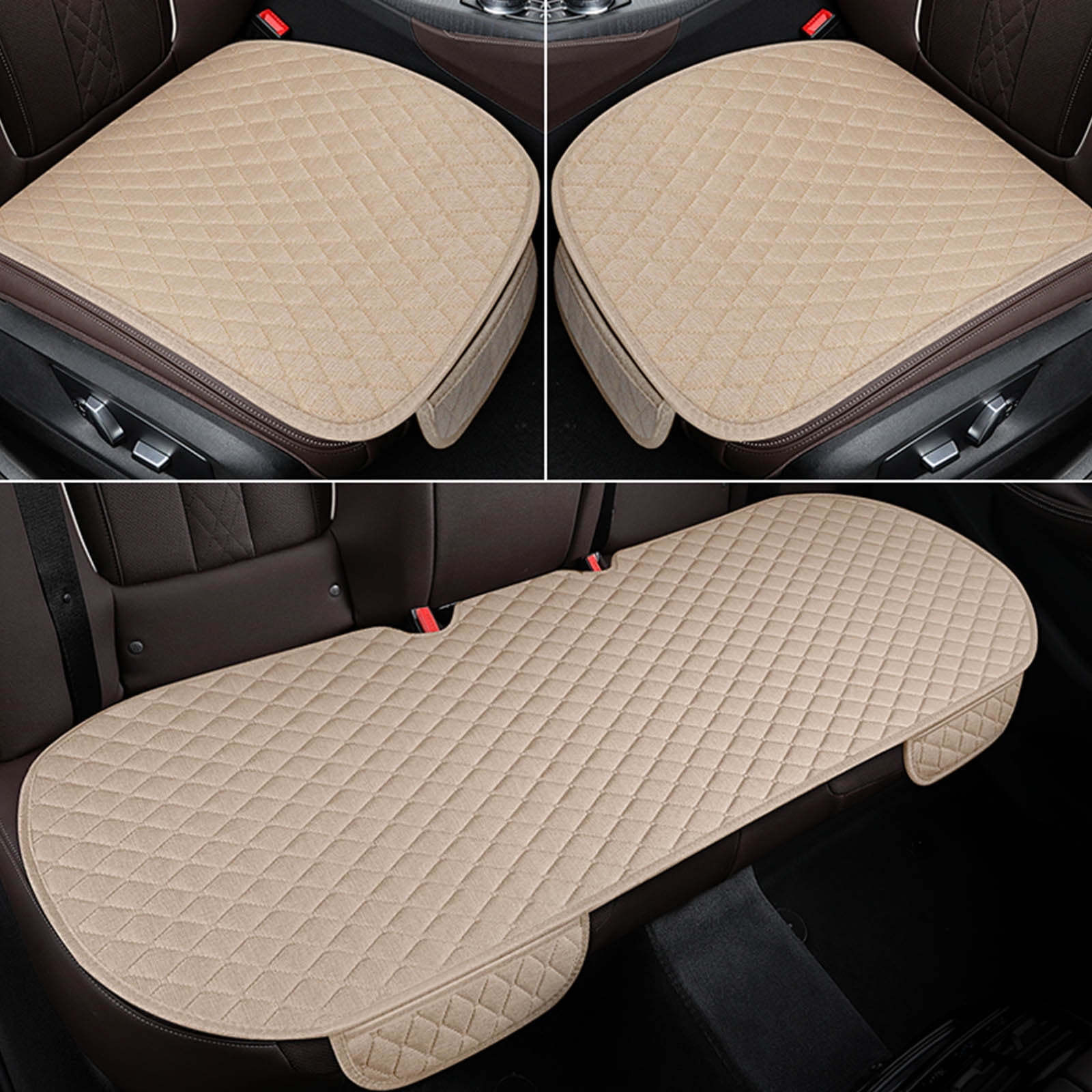 Pack of 3 Car Seat Cushions, Universal Linen Seat Covers, Non-Slip