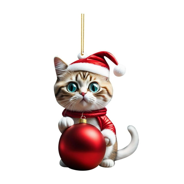 solacol Christmas Cat Hanging Ornament Acrylic Cartoon Cat Decorative