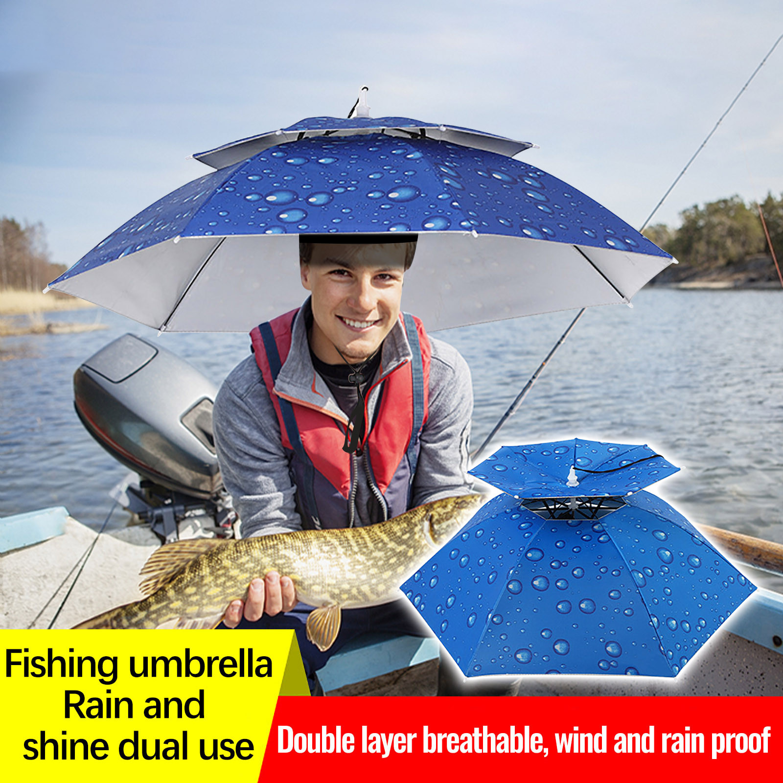 solacol Double Fold Windproof Umbrella Hat for Easy Wearing of Outdoor