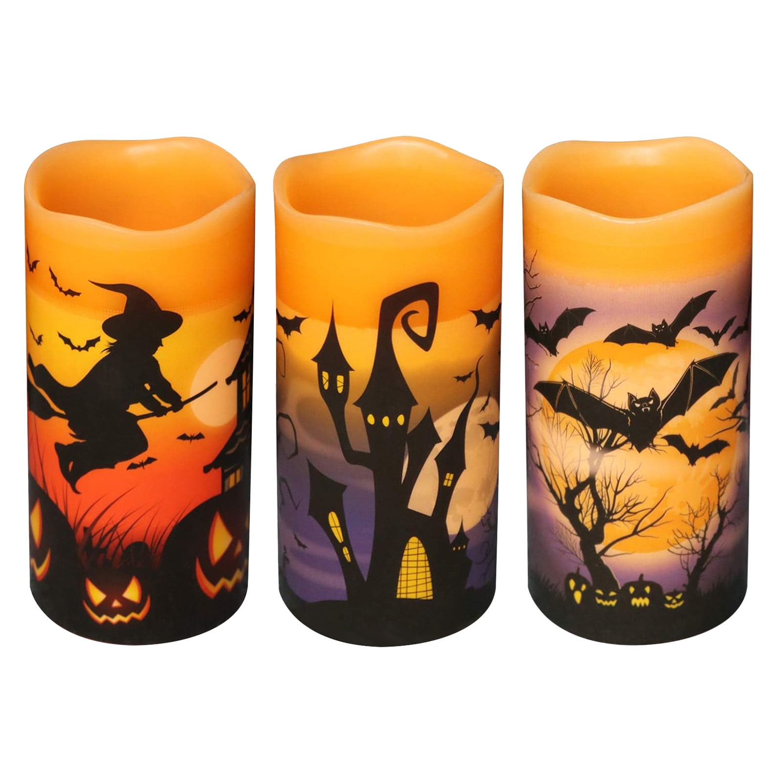 solacol Flashing Flameless Candle Battery Powered, Set of 3 Orange Real