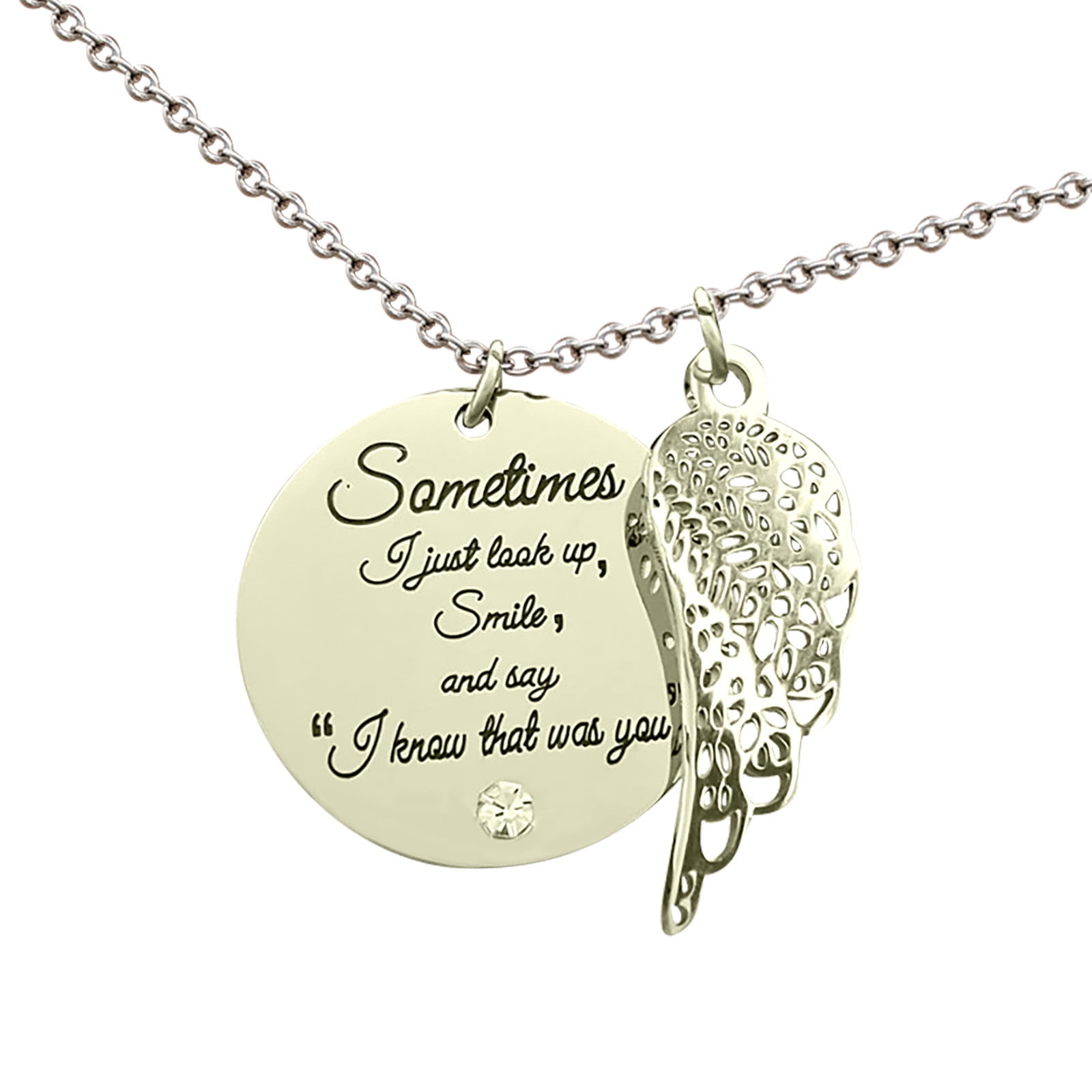 solacol Necklace That Says I Love You in 100 Languages New  Diamond-Encrusted Angel Wing Love Best Friend Necklace - Sometimes, I Just  Smile and Say
