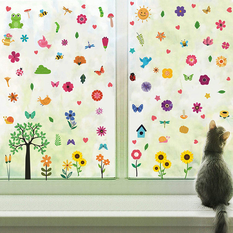 solacol Small Flower Electricity Window Stickers Spring Window Glass