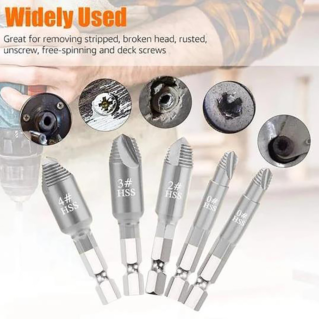 solacol Speed Out Screw Extractor Set 5Pcs Broken Bolt Remover Tool