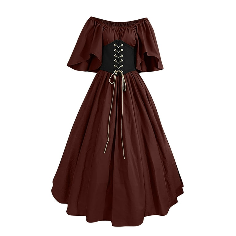 solacol Womens Dresses with Sleeves Off the Shoulder Dress for Women Womens  Round Neck Dress Flare Sleeve Off Shoulder Medieval Vintage Dresses with  Corset Patchwork Ball Gown 