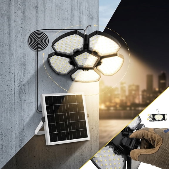 Solar LED Garage Light With Remote Motion Sensor Adjustable Panels IP65 Waterproof For Barn Patio Shed Yard Workshop