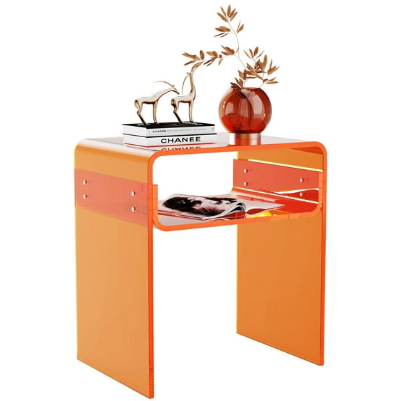 solaround Acrylic Side Table, Nightstand Bedside Table for Bedroom Living Room, 19.7'' x 15.7'' x 11.8'', Orange