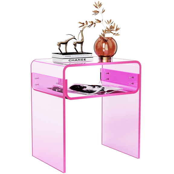 solaround Acrylic Side Table, Nightstand Bedside Table for Bedroom Living Room, 19.7'' x 15.7'' x 11.8'', Pink