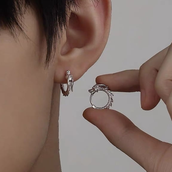 solautey 1 Pair Small Huggie Earrings Smoothly Polished Copper Dragon Shape Solid Color Earrings Lightweight Casual Hoop Earrings for Dating Commuting Party