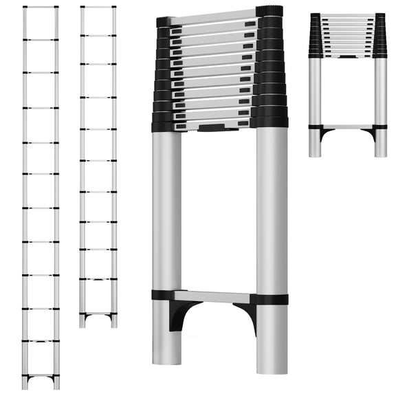 solautey 15.5FT Telescoping Ladder, Lightweight Multi-Purpose Collapsible Extension with 2 Triangle Stabilizers, Heavy Duty 330 lbs Capacity, Ideal for Home, RV, and Outdoor Work