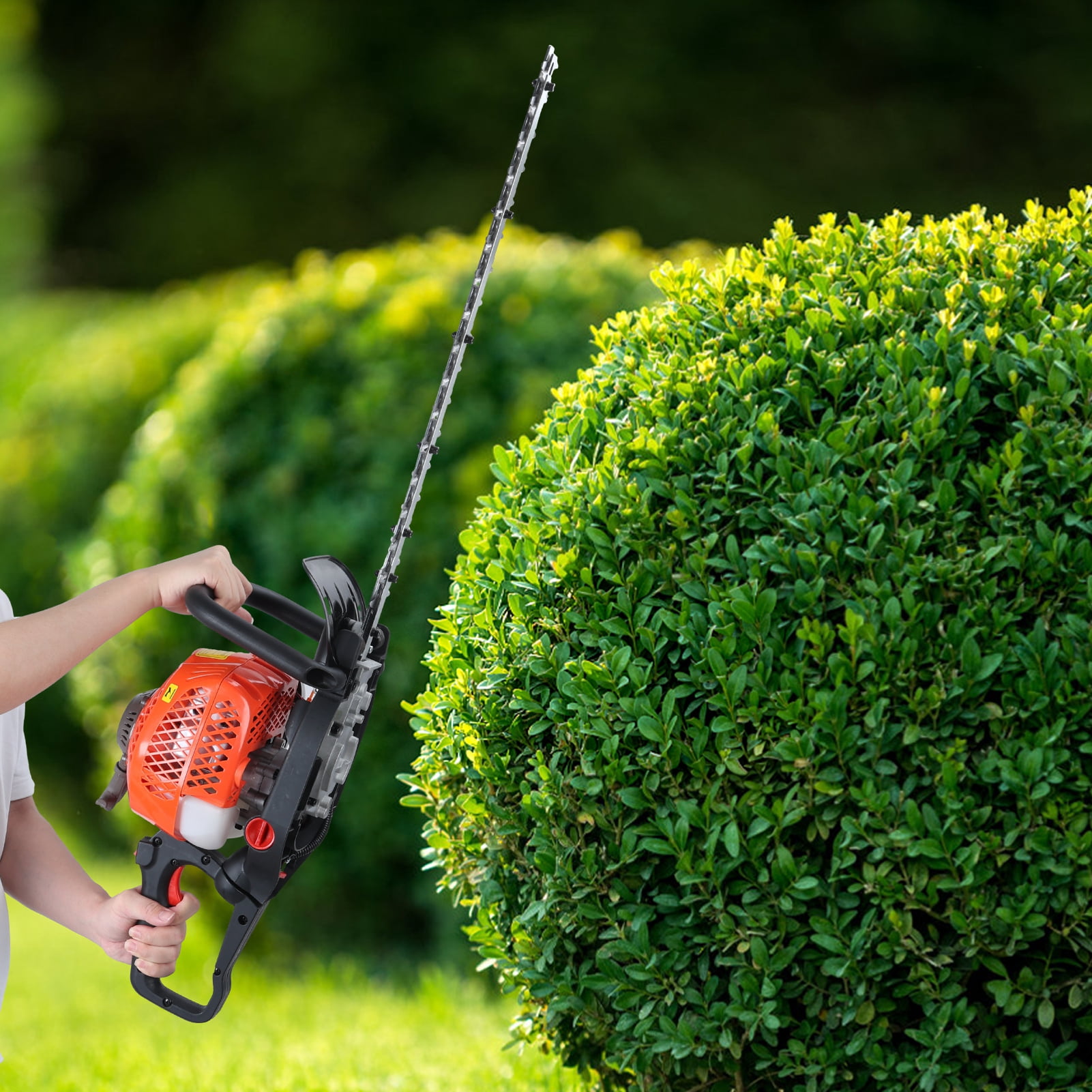 solautey 24-Inch Cordless Hedge Trimmer with Dual Action Blade, 26cc Gas Powered Hedge Trimmer Bush Trimmer 2-Stroke Fuel-efficient Low Voice Gas Bush Cutter Red