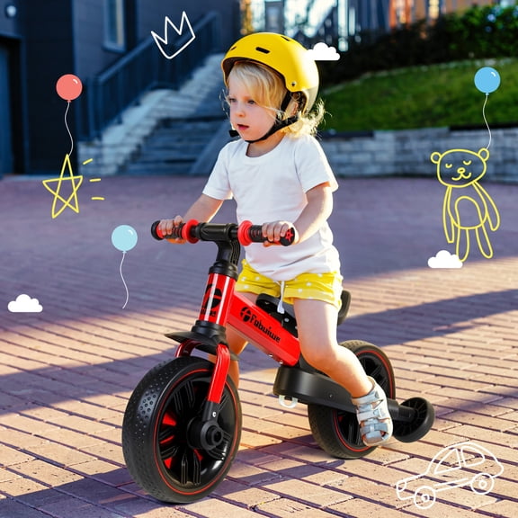 solautey Balance Bike with Push Handle for Kids 24-60 Months, 6 in 1 Foldable Push Bike with Training Wheels, Pedals, Brakes, Kickstand, Kid Balance Bike Gift & Toys for Boy & Girl