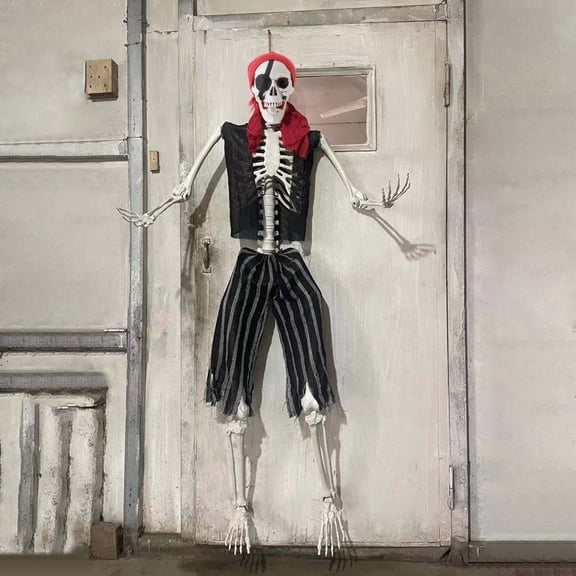 solautey Halloween Pirate Styling Skeleton - Life Size Skeleton Full Body Realistic Human Bones with Posable Joints for Halloween Pose Skeleton Prop Decoration, 65 Inch