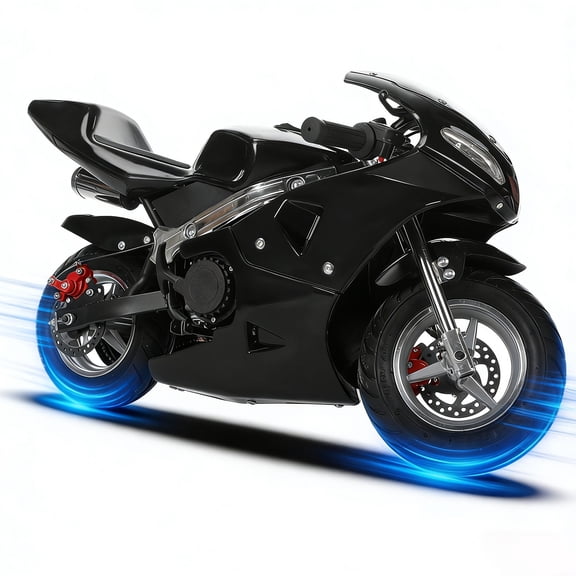 solautey Mini Motorcycle Strong Power Pocket Gas Motorbike for Teens, 2-Stroke 49cc Dual Headlights Rubber Handlebar
