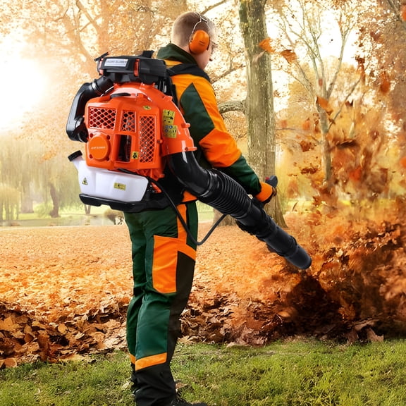 solautey Professional Backpack Gas-Powered Leaf Blower, Up to 900CFM, Heavy-Duty High-Velocity Blower for Snow, Lawn, Orange