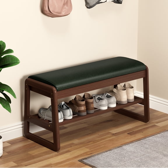 solautey Shoe Rack Bench with Soft Pad, 2-Tier Wooden Storage Bench 550lbs Compact & Modern Design for Entryway, Hallway, Bedroom, Living Room, Closet, Front Door Entrance