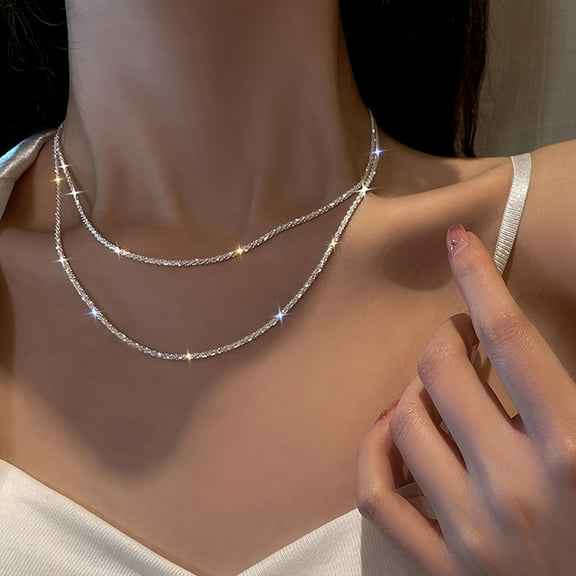 solautey Silver Chain Necklace Silver Plated Women Clavicle Choker Thin Necklace Jewelry for Daily Wear Gifts Dates Parties
