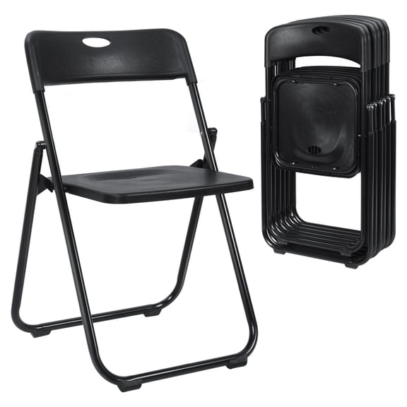 solautey Sturdy Folding Plastic Chair, Portable, 350-Pound Capacity, Black, 6-Pack
