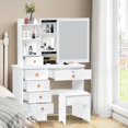 thumbnail image 1 of solautey White Vanity with Sliding Mirror, 6 Drawers, Open Shelves, Bedroom Dressing Table, 1 of 7