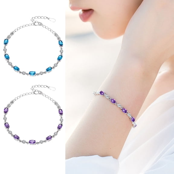 solautey Women Bracelet Contrast Color Purple Faux Crystal Adjustable Size Length Copper Wrist Jewelry Gift for Birthday Anniversary Special Occasion