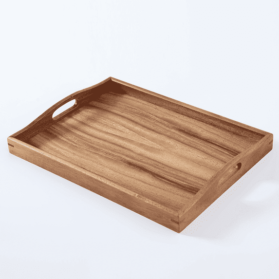 walnut wood serving tray with handles - coffee & ottoman wooden food tray 15.7 x 11.8 x 1.6 inches