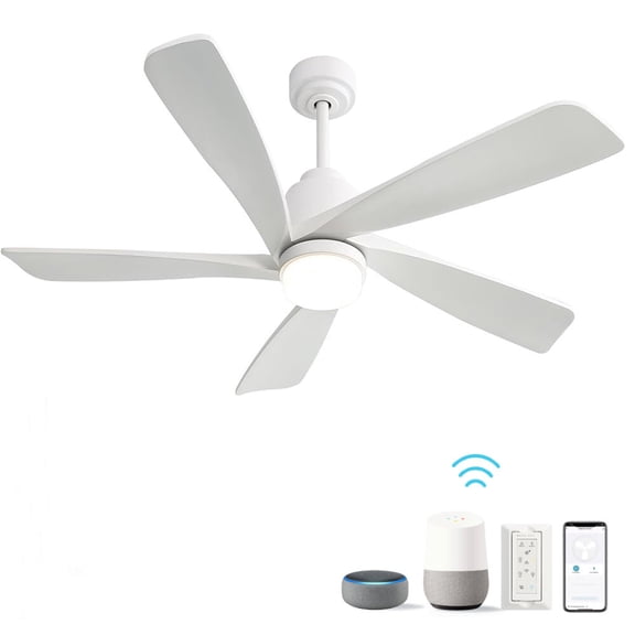 solid wood ceiling fan with dimmable LED light for living room, 52 inch smart ceiling fan with remote control