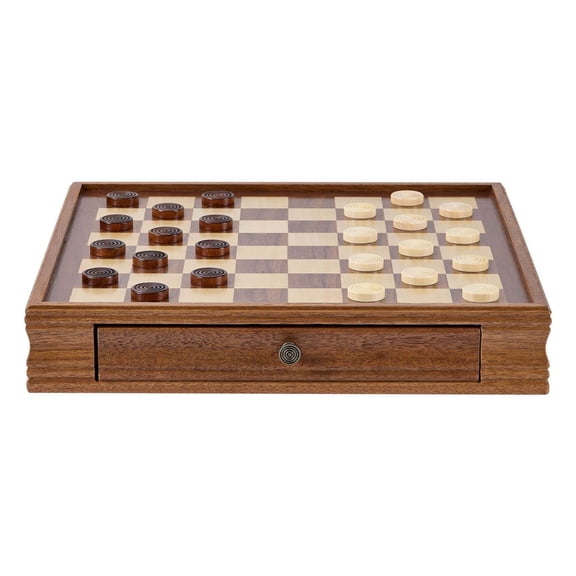 solid wood chess set, 15 inch 2-in-1 chess checkers game set with storage