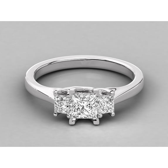 solitaire jewels 0.5CT Princess Moissanite 3 Stone Engagement Ring For Women, 14K White Gold Plating Over Silver, D Color VVS Clarity