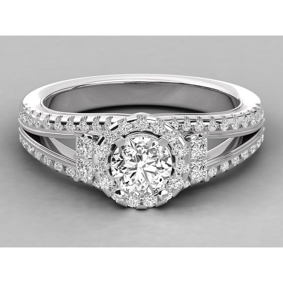 solitaire jewels 0.6CT Round Moissanit Halo Engagement Ring For Women, 18K Gold Plating Over Silver, D Color VVS Clarity