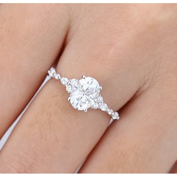 solitaire jewels 1.32CT Art Deco Oval Moissanite Engagement Ring For Women, 18K Rose Gold