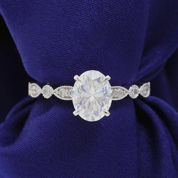 solitaire jewels 1.32CT Oval Moissanit Art Deco Engagement Ring For Women, 18K White Gold