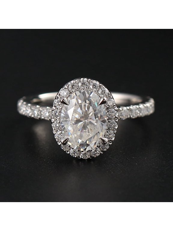 1.32CT Oval Moissanit Halo Engagement Ring For Women, 10K Yellow Gold