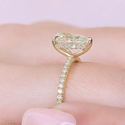 solitaire jewels 1.35 Pear Moissanite Hidden Halo Engagement Ring For Women, 10K White Gold
