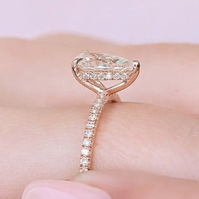 solitaire jewels 1.35 Pear Moissanite Hidden Halo Engagement Ring For Women, 10K White Gold