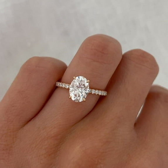 solitaire jewels 1.35CT Dainty Oval Moissanite Hidden Halo Engagement Ring For Women, 10K Rose Gold