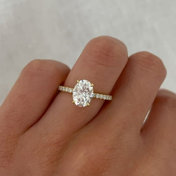 solitaire jewels 1.35CT Dainty Oval Moissanite Hidden Halo Engagement Ring For Women, 14K Yellow Gold