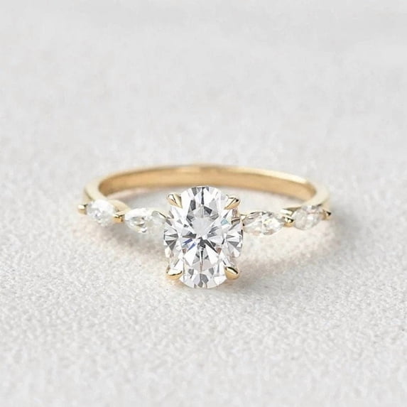 solitaire jewels 1.3CT Dainty Oval Moissanite Solitaire Engagement Ring For Women, 14K Yellow Gold