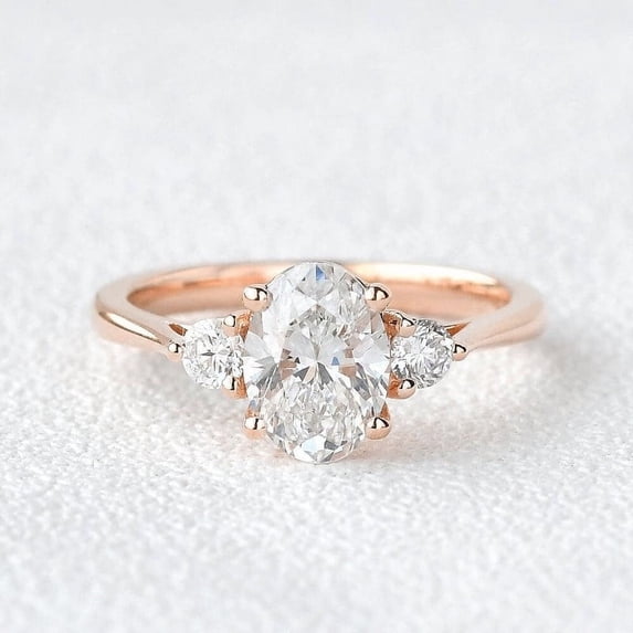 solitaire jewels 1.3CT Oval Moissanite 3 Stone Engagement Ring For Women, 18K Rose Gold